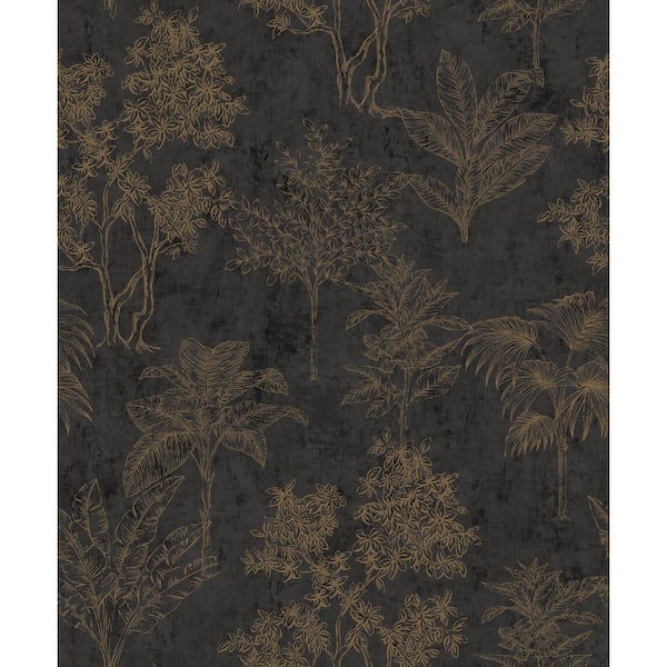Zen Collection Blue/Gold Floating Foliage Metallic Sheen Finish Non-Pasted Non-Woven Wallpaper Roll