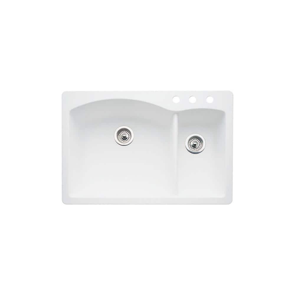 Diamond Granite 33 in. 3-Hole 70/30 Double Bowl Dual Mount Kitchen Sink in 