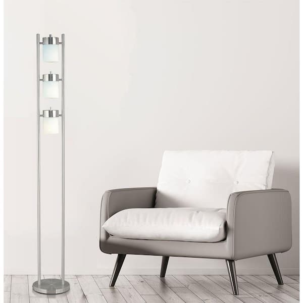 65 in. White Modern 3-Light Smart 3-Way Standard Floor Lamp for Living Room with Metal Drum Shade