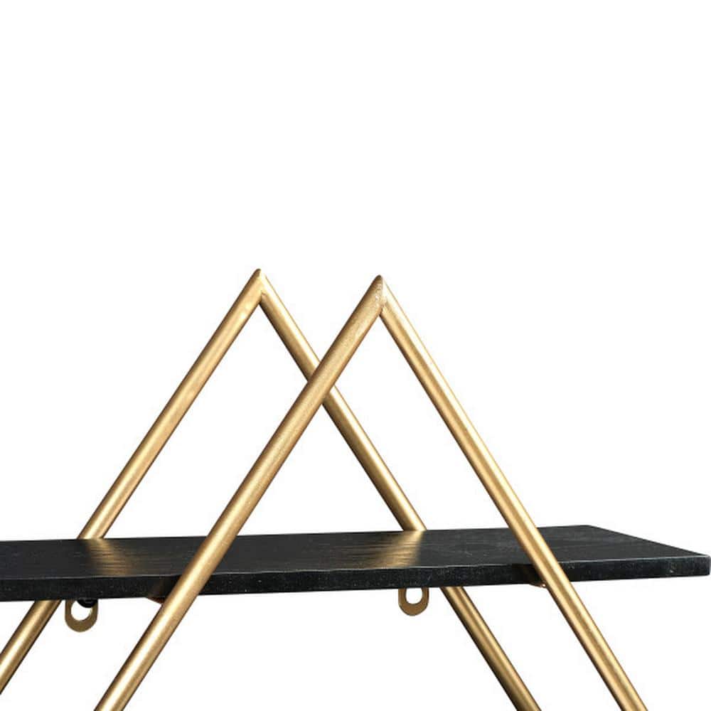 Espresso Black Wood and Gold Iron Diamond Wall Shelf, 23.5"