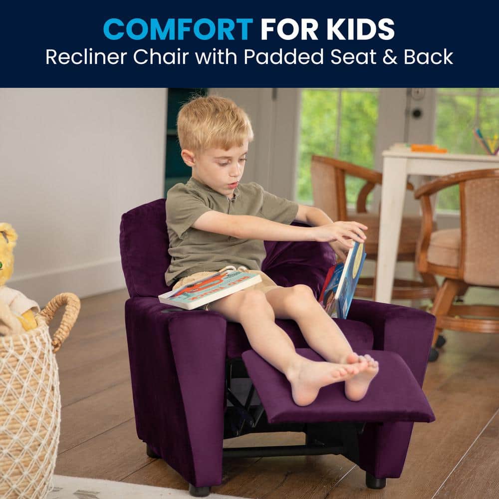 Lilac Dreams Purple Microfiber Kids Recliner with Cup Holder