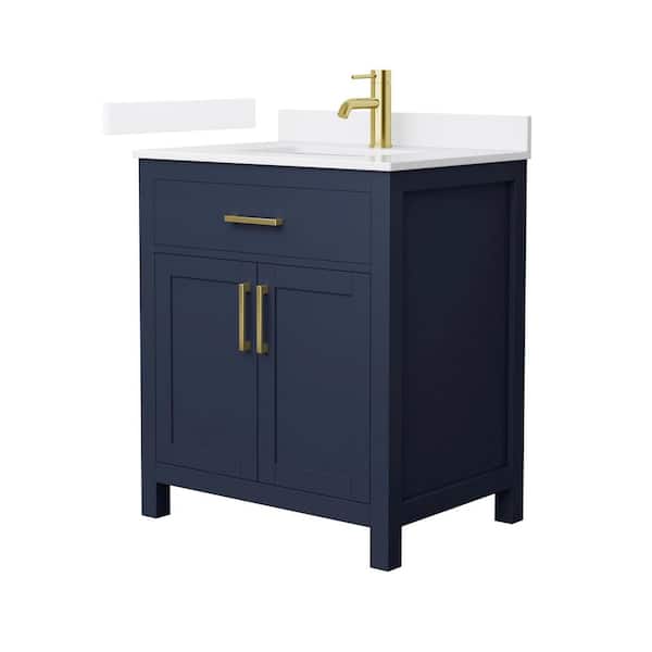 Wyndham Collection Beckett 30 in. Single Freestanding Dark Blue Bath Vanity with White Quartz Top (Assembled)