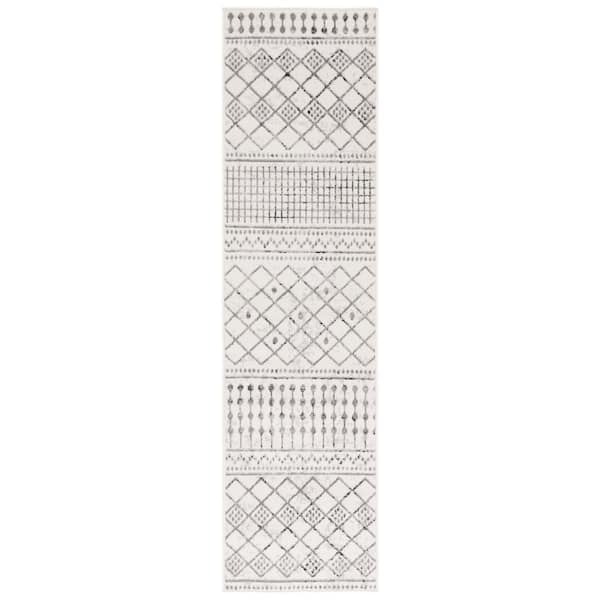 Temple 2 ft. x 8 ft. Ivory/Gray Tribal Runner Rug