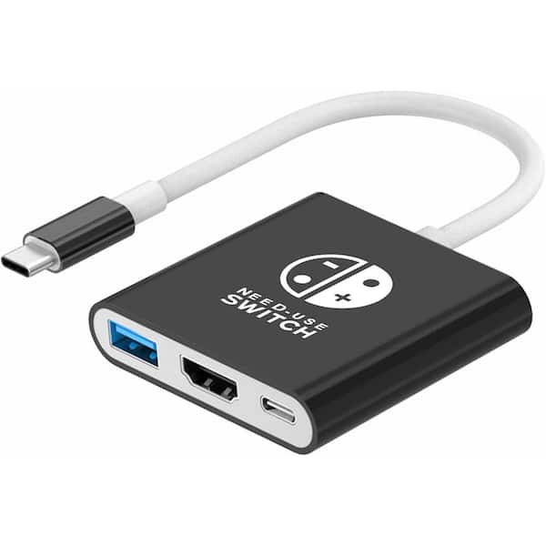 Portable Switch and OLED Dock Base Accessories to USB C to HDMI Adapter in Black