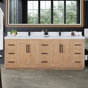 Cicero 84 in. W x 22 in. D x 33 in. H Freestanding Bath Vanity in Brown with White Engineered Stone Top without Mirror