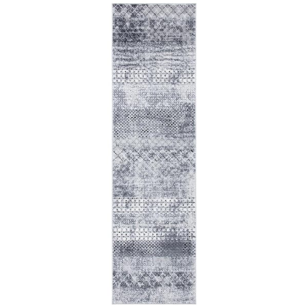 Amelia Gray/Ivory 2 ft. x 12 ft. Geometric Distressed Runner Rug