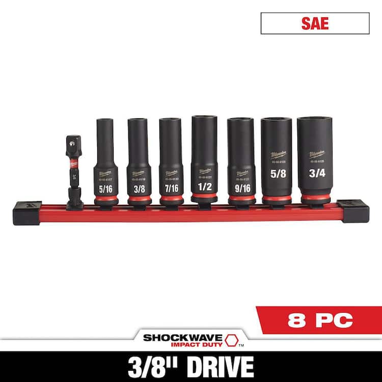 Milwaukee SHOCKWAVE Impact Duty 3/8 in. SAE Deep Impact Rated Socket Set (8-Piece)