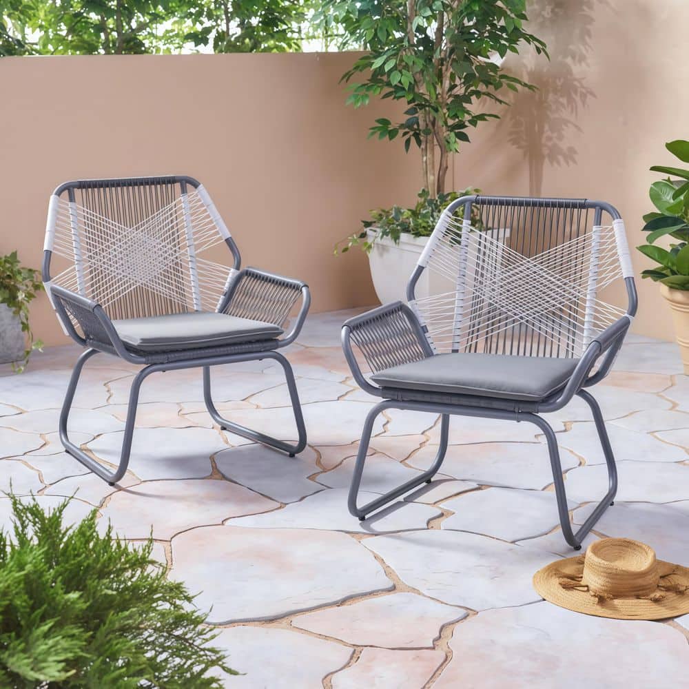 2-Piece Woven Rattan Outdoor Club Chairs, Modern 2-Tone PE Rattan, Steel Frame, Water-Resistant Cushions Patio Seating price history on PriceWatchPro