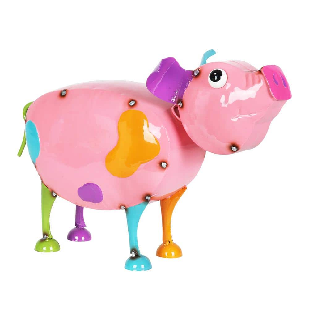 Exhart Hand Painted Pink Metal Pig Garden Statue 18290RS The Home Depot