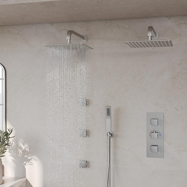 ZenithRain Shower System 8-Spray 12 and 12 in. Dual Wall Mount Fixed and Handheld Shower Head 2.5 GPM in Brushed Nickel