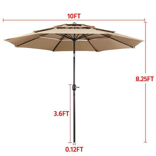 dimensions of 9 ft patio umbrella Yaheetech 9 ft. Patio Umbrella Outdoor 3 Tier Vented Table Umbrella with 8 Sturdy Ribs