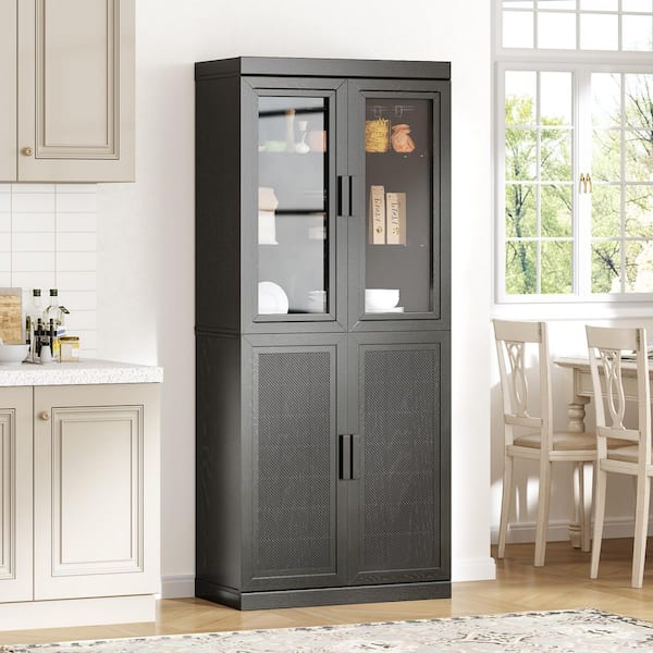 Dovelina 6-Shelf Commercial Black Wood 31 in. W Buffets Sideboards Food Display Cabinet with Tempered Glass Windows