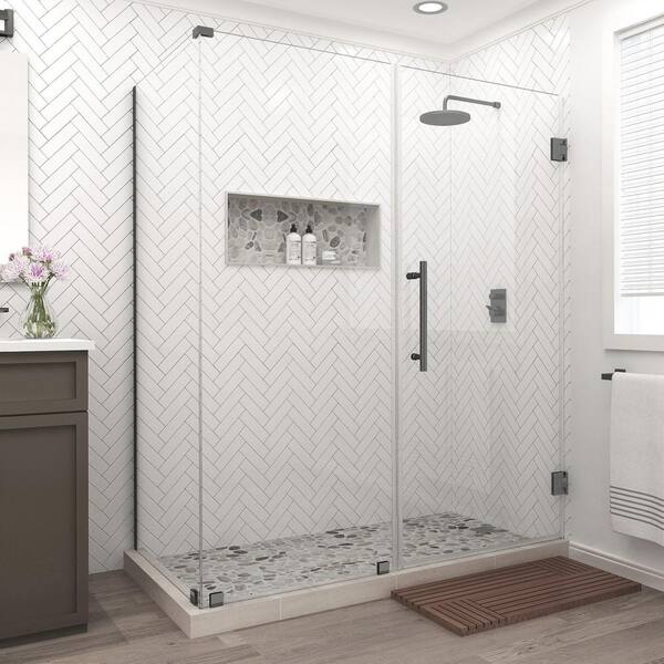 Aston Bromley 70.25 in. to 71.25 in. x 32.375 in. x 72 in. Frameless Corner Hinged Shower Enclosure in Matte Black