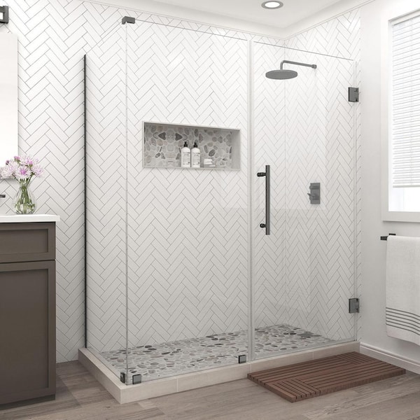 Aston Bromley 72.25 in. to 73.25 in. x 30.375 in. x 72 in. Frameless Corner Hinged Shower Enclosure in Matte Black