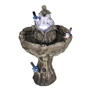 26.7 in. Concrete Outdoor Fountain with Birds, Modern Woodland Tree Trunk Decoration Garden Statue for House, Home Decor