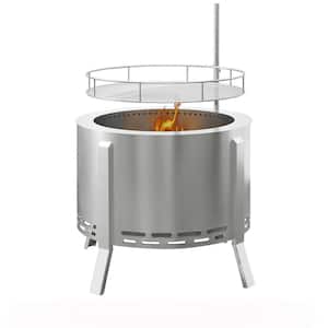 28.25 in. H Sliver 2-in-1 Smokeless Fire Pit 19 in. Portable Wood Burning Firepit with Cooking Grate Poker