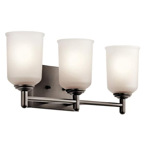 KICHLER Shailene 21 in. 3-Light Olde Bronze Traditional Bathroom Vanity Light with Satin Etched Glass