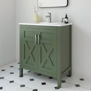 Silvia 30.25 in. W x 18.5 in. D x 35 in. H Single Sink Freestanding Bath Vanity in Forest Green with White Ceramic Top