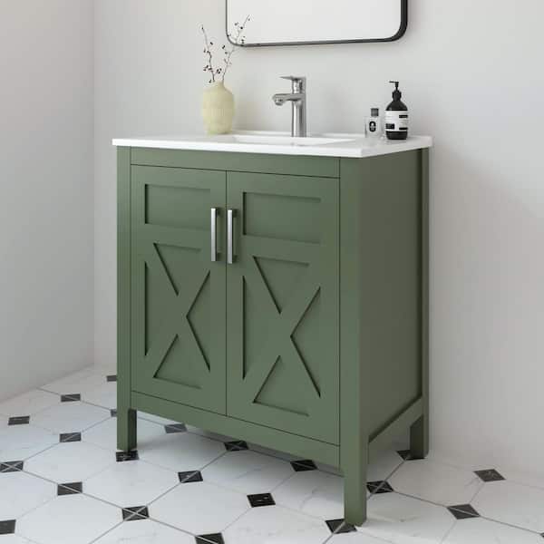 Silvia 30.25 in. W x 18.5 in. D x 35 in. H Single Sink Freestanding Bath Vanity in Forest Green with White Ceramic Top
