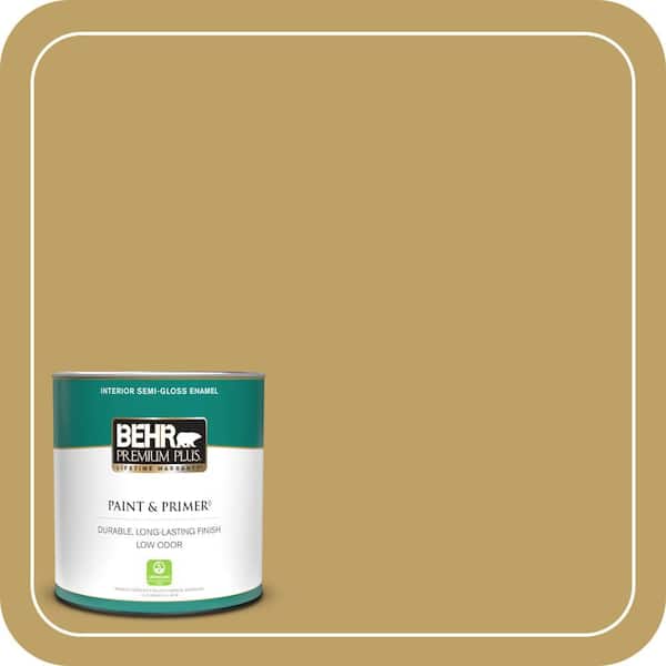 BEHR PREMIUM PLUS 1 qt. #360F-5 Desert Moss Semi-Gloss Enamel Low Odor Interior Paint & Primer