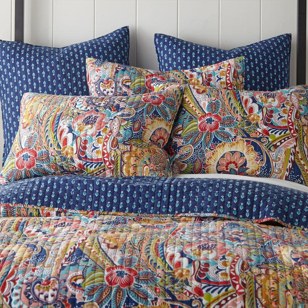 Navy Reversible Cotton Twin Quilt and Sham Set