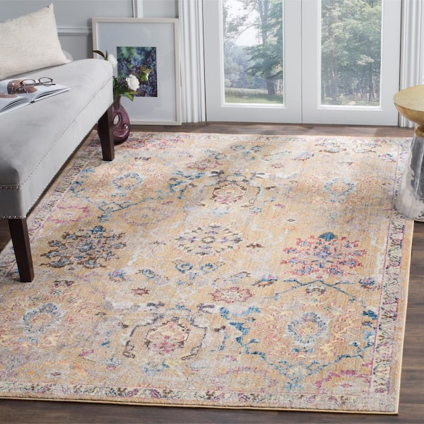 Bristol Camel/Blue 6 ft. x 9 ft. Border Area Rug