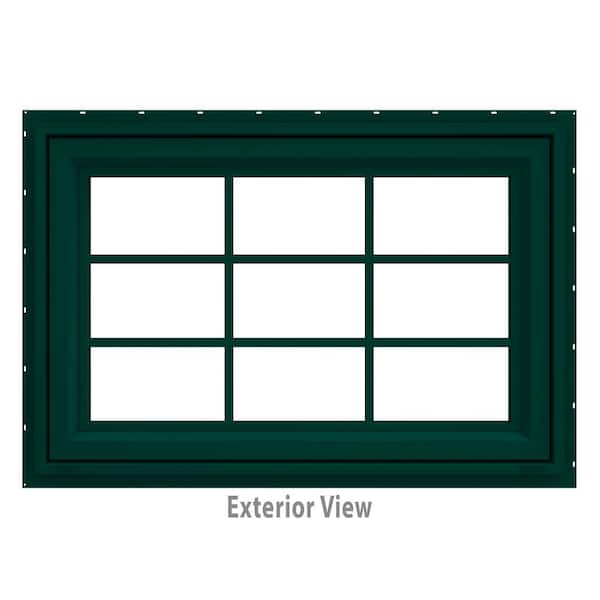 JELD-WEN 35.5 in. x 29.5 in. V-4500 Series Green Painted Vinyl Awning Window with Colonial Grids/Grilles