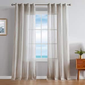 Cordelia Taupe Faux Linen Crushed 52 in. W x 96 in. L Grommet Window Sheer Curtains (2 Panels)