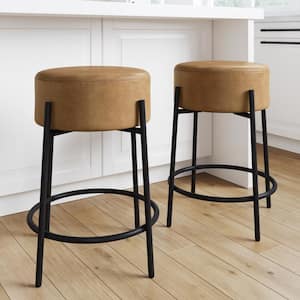 Isaac 24 in. Modern Counter Height Bar Stool with Padded Faux Leather Seat, Light Brown/Black, Set of 2
