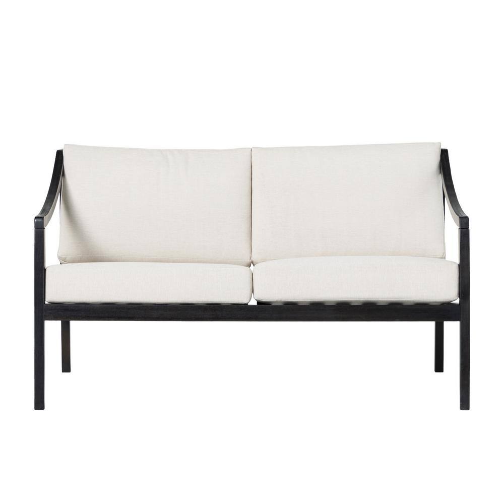 Welwick Designs Black Wash SlatBack Wood Modern Outdoor Loveseat with