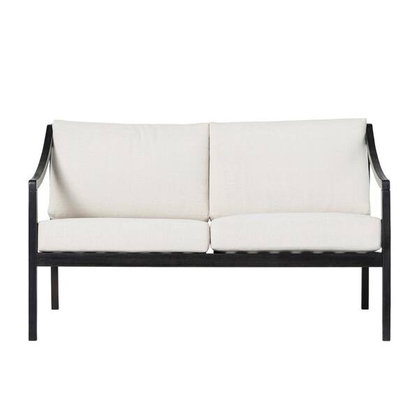 Welwick Designs Black Wash SlatBack Wood Modern Outdoor Loveseat with
