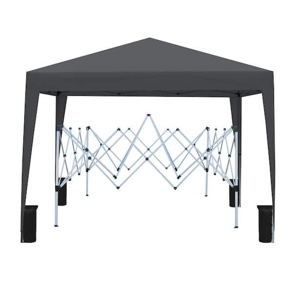 ITOPFOX 10 ft. x 10 ft. Black Outdoor Pop Up Gazebo Canopy with Steel Frame 4 Sidewalls 2 Sides 4 Weight Sand Bag and Carry Bag