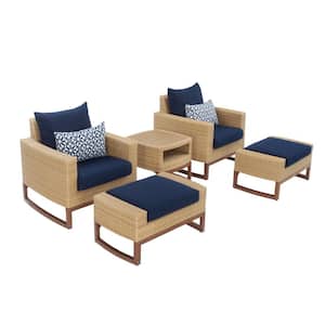 Mili 5-Piece Wicker Patio Deep Seating Conversation Set with Sunbrella Navy Blue Cushions