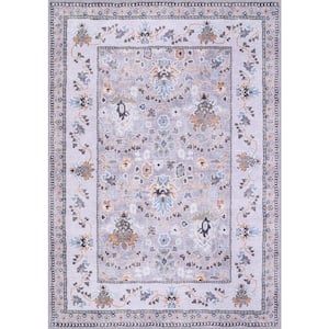 Gray 2 ft. x 3 ft. Stain Free Floral Machine Washable Indoor Area Rug