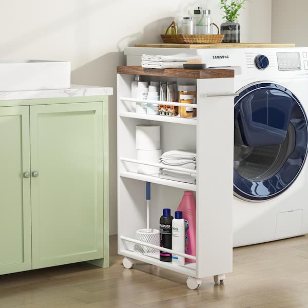 Clarine White Storage Cart with Rolling Wheels and Handle for Kitchen, Dinning Room