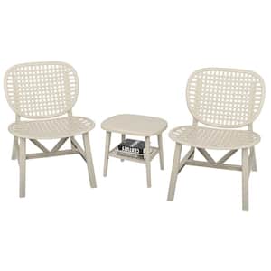3-Piece Plastic Hollow Design Retro Outdoor Bistro Set with Open Shelf and Widened Seat in White