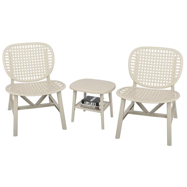 maocao hoom 3-Piece Plastic Hollow Design Retro Outdoor Bistro Set with Open Shelf and Widened Seat in White