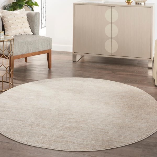 Essentials 6 ft. x 6 ft Ivory Beige Round Solid Indoor/Outdoor Area Rug