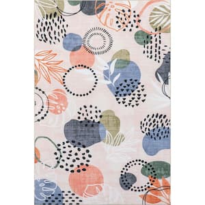 Delmy Abstract Floral Machine Washable Multicolor 5 ft. x 8 ft. Indoor/Outdoor Area Rug