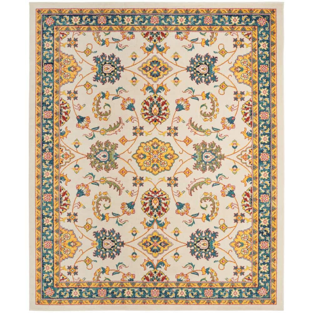 Ivory Gold Persian Floral 8' x 10' Synthetic Area Rug