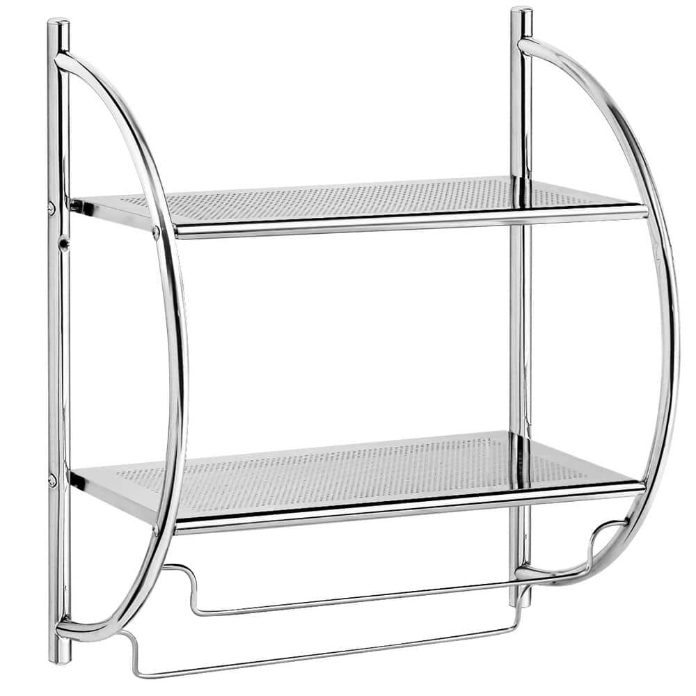 2-Tier Wall Mount Shower Organizer Storage Towel Rack in Chrome