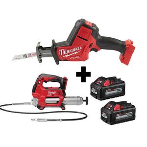 M18 FUEL 18V Lithium-Ion Brushless Cordless HACKZALL Reciprocating Saw w/ Grease Gun & (2) 6Ah Batteries