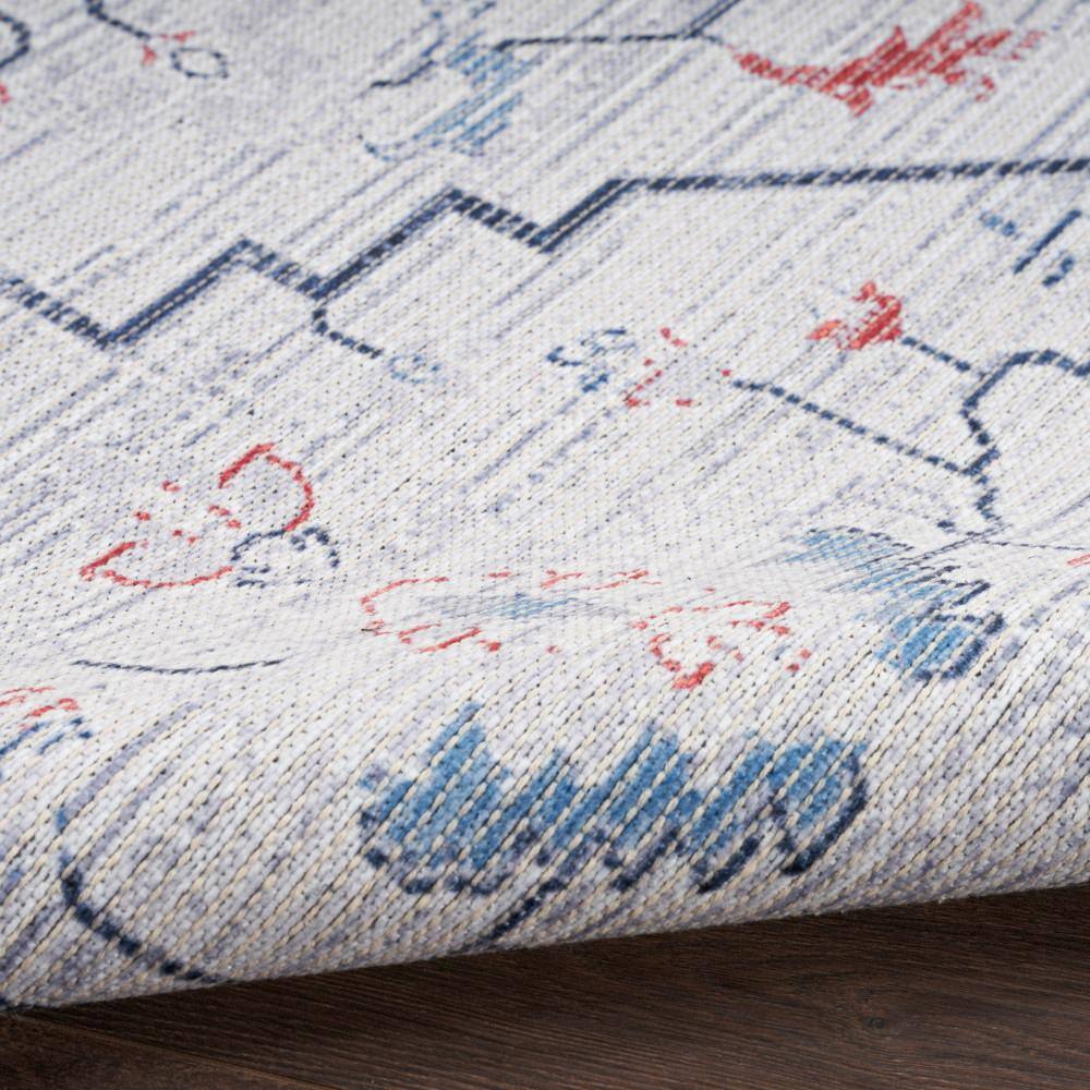Ivory Blue Floral Cotton Synthetic Runner Rug 2'2" x 10'