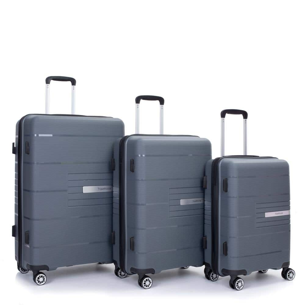 Hardshell Suitcase 3-Piece PP Luggage Set with TSA Lock LUG1206-GY ...