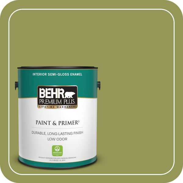 BEHR PREMIUM PLUS 1 gal. #M340-6 Spinach Dip Semi-Gloss Enamel Low Odor Interior Paint & Primer