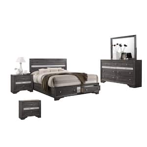 David 5-Piece Grey Eastern King Bedroom Set With Nightstand