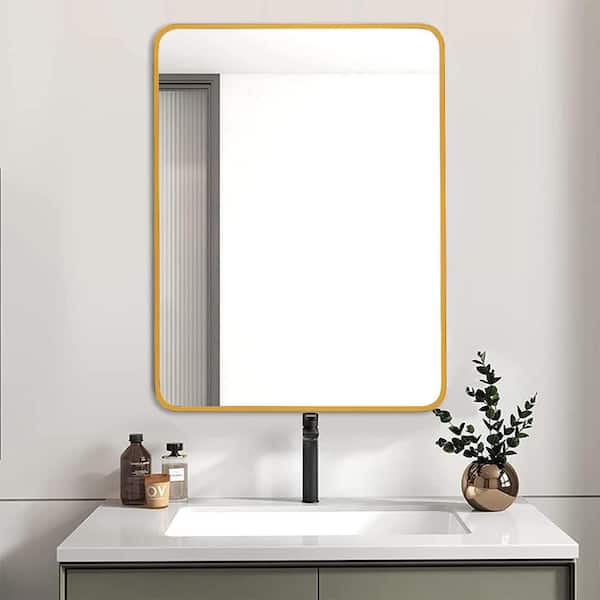 Gold 24 in W x 32 in. H Modern Rectangle Aluminium Framed Mirror Wall Mirror Wall Decor Mirror