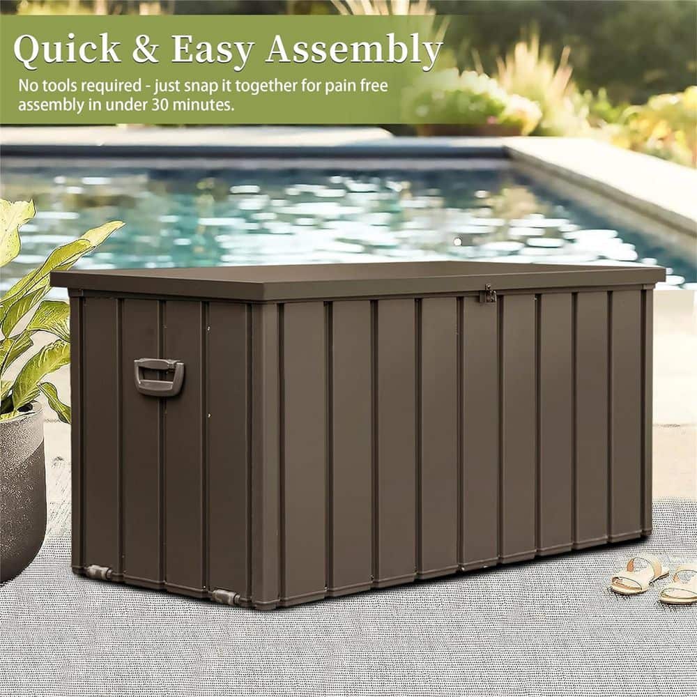 100 Gal. Steel Deck Box, Outdoor Storage Deck Box Waterproof, Large Patio S