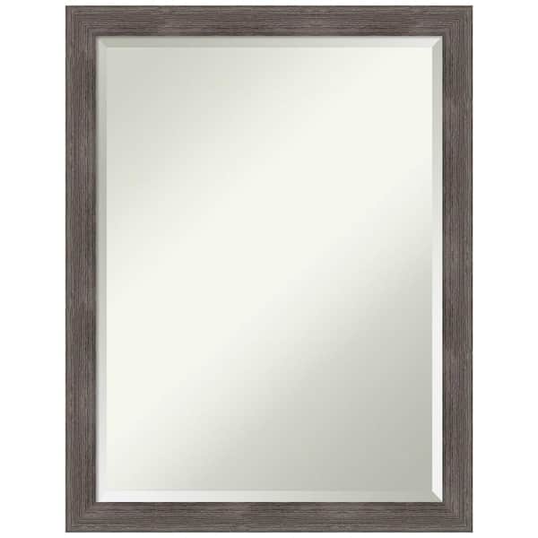 Amanti Art Pinstripe 26.50 in. x 20.50 in. Rustic Rectangle Framed Lead Grey Bathroom Vanity Wall Mirror