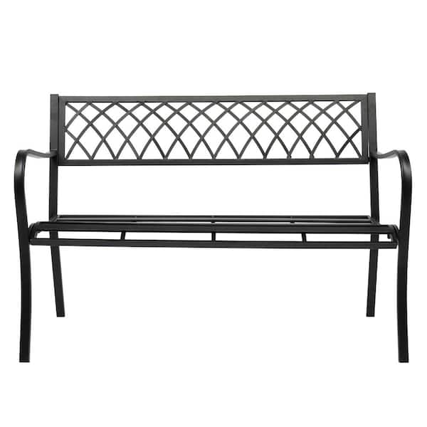 TIRAMISUBEST 47 in. x 24 in. x 32 in. 2-Person Black Metal Outdoor Bench